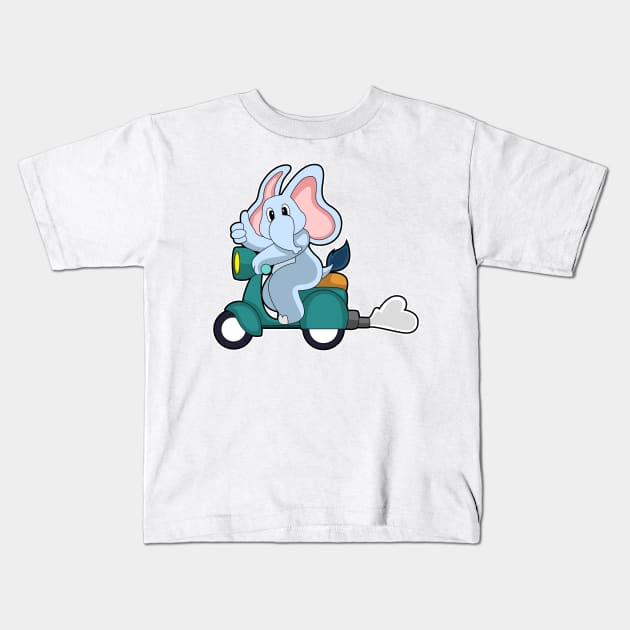 Elephant as Biker with Scooter Kids T-Shirt by Markus Schnabel